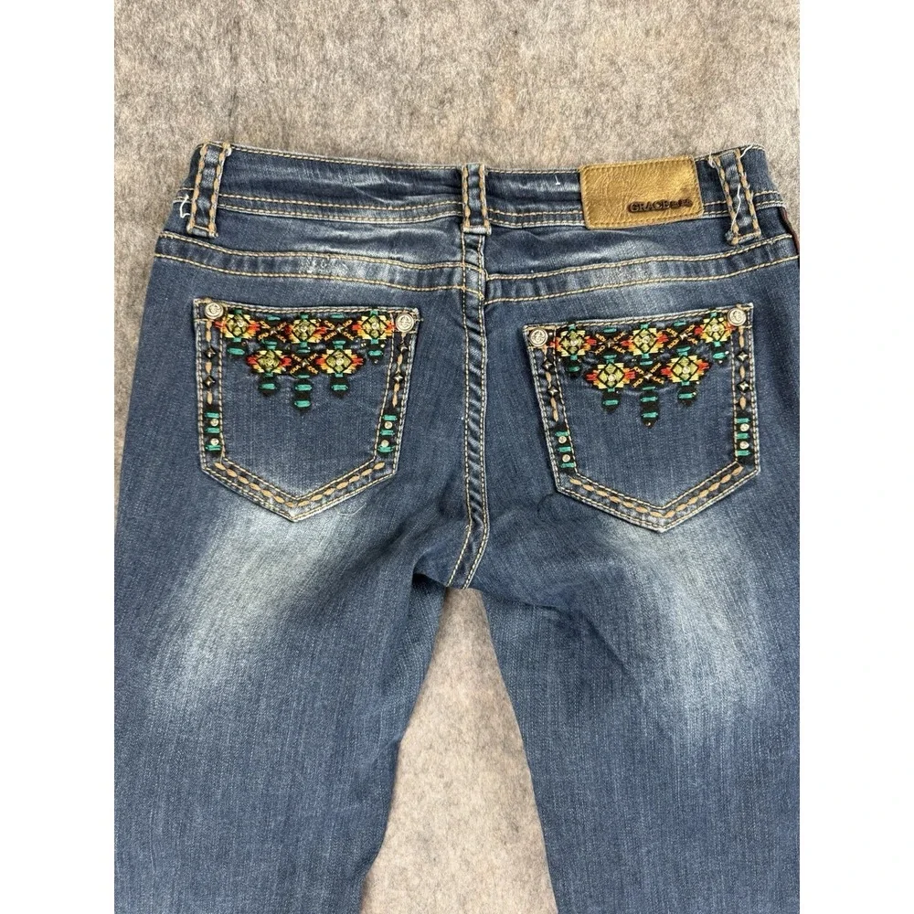 Grace In LA Jeans Women 27 Blue Denim Skinny Guitar Strap Southwest Native - Picture 10 of 11